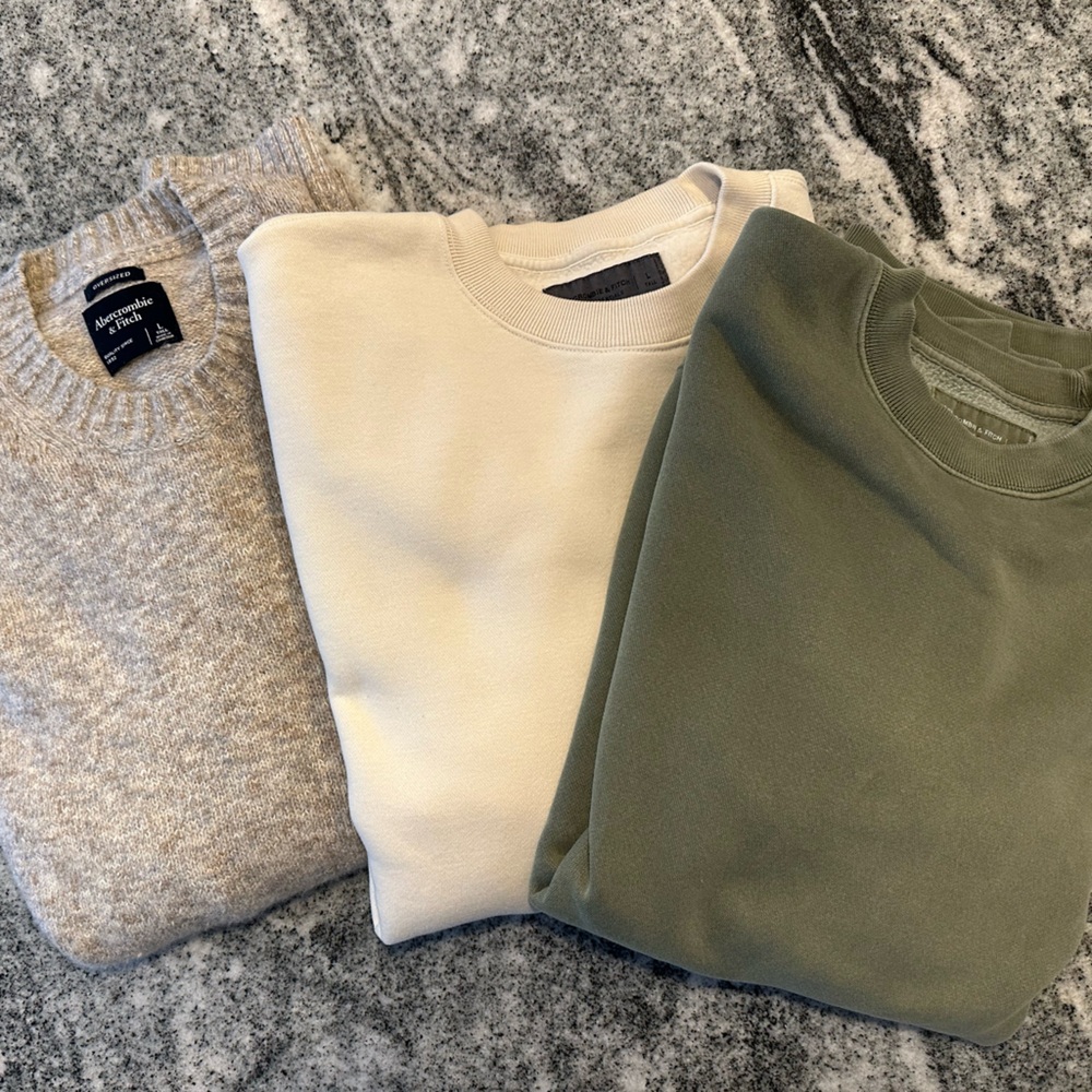 Abercrombie & Fitch Men’s Sweater Bundle (3) – Large Tall – Neutral Colors